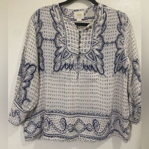 Maeve White and Navy Bohemian Blouse